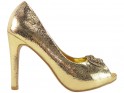 Zlaté vysoké dámské boty na podpatku se zirkony - 1