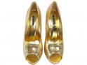 Pantofi pentru femei cu toc înalt, auriu, cu zirconiu cubic - 2