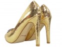Pantofi pentru femei cu toc înalt, auriu, cu zirconiu cubic - 4