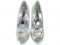 Sudraba stiletto heels sieviešu kurpes ar cirkoniem - 2