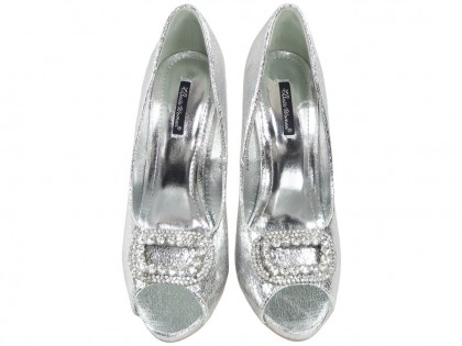 Pantofi pentru femei cu toc înalt argintiu, cu zirconiu cubic - 2