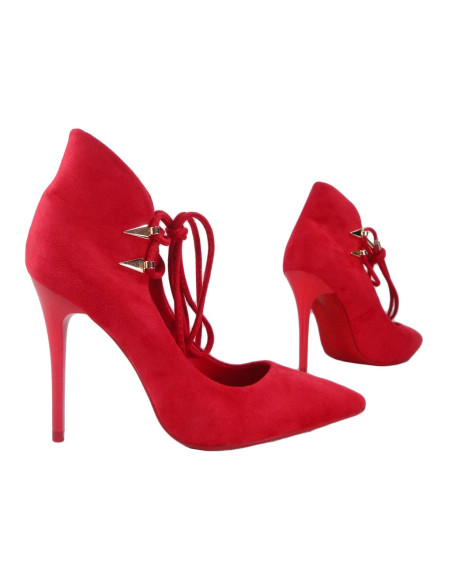 Rote Wildleder High Heels mit Schnur gebunden - 3