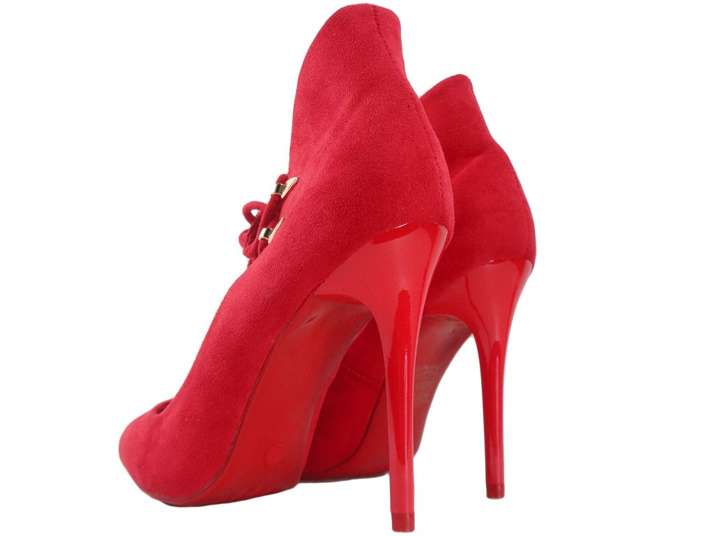 Rote Wildleder High Heels mit Schnur gebunden - 4