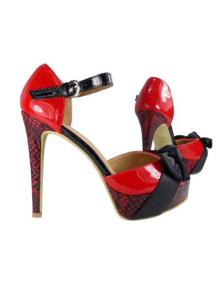 SANDAŁY DAMSKIE CZERWONE SZPILKI Z KOKARDĄ