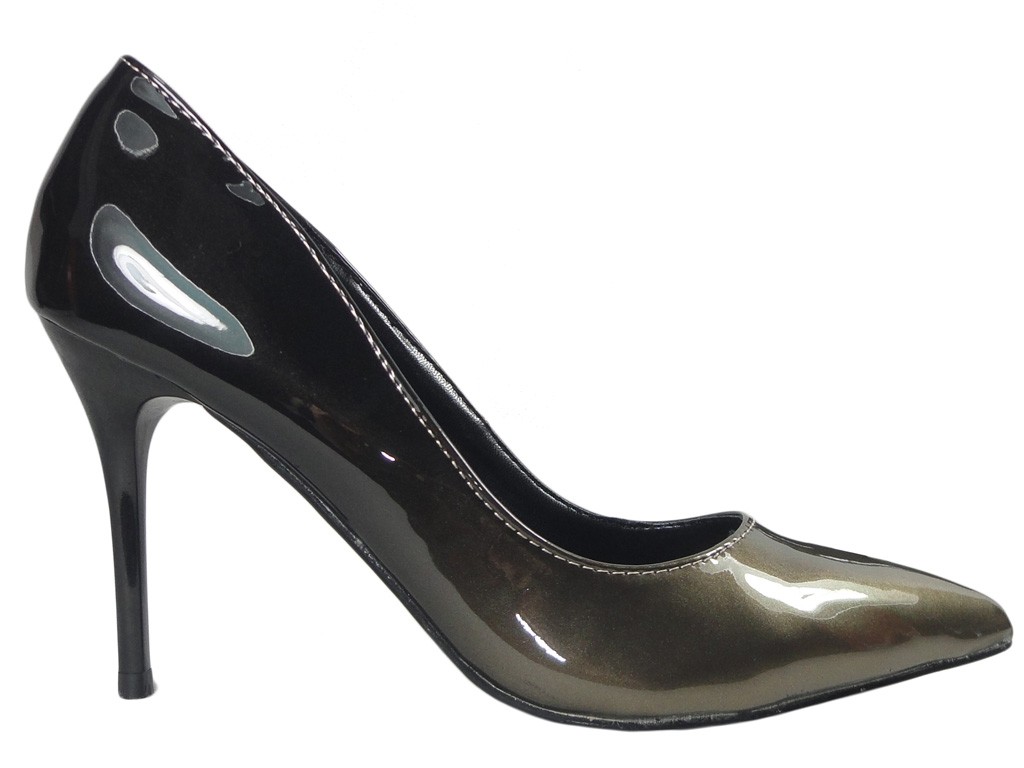Жіночі туфлі на шпильках омбре чорно-золотого кольору - 1