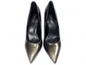 Pantofi pentru femei cu toc înalt negru și auriu - 2
