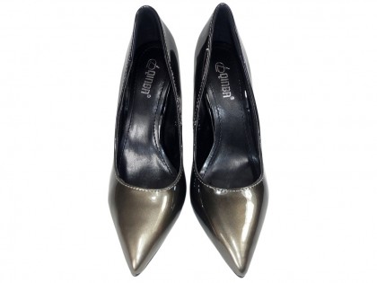 Pantofi pentru femei cu toc înalt negru și auriu - 2