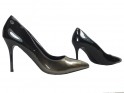 Pantofi pentru femei cu toc înalt negru și auriu - 3