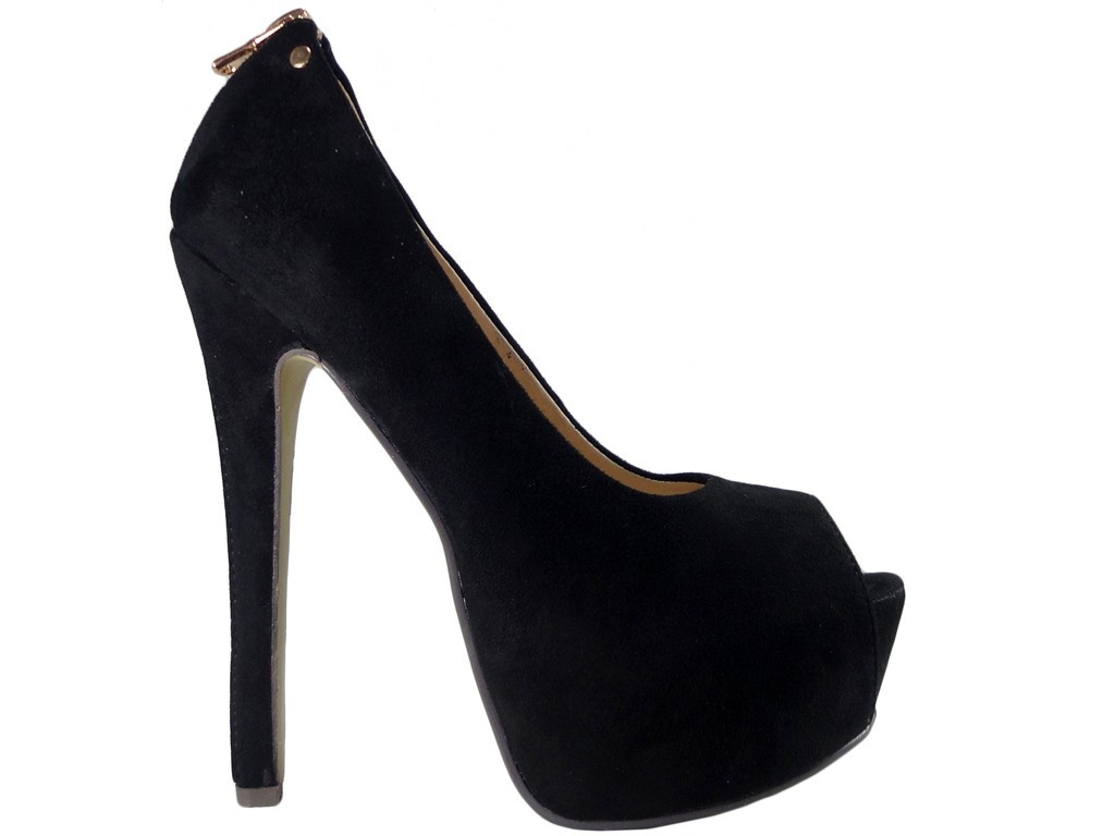 ÉPINGLES EN DAIM NOIR CHAUSSURES À TALONS HAUTS POUR FEMMES - 1