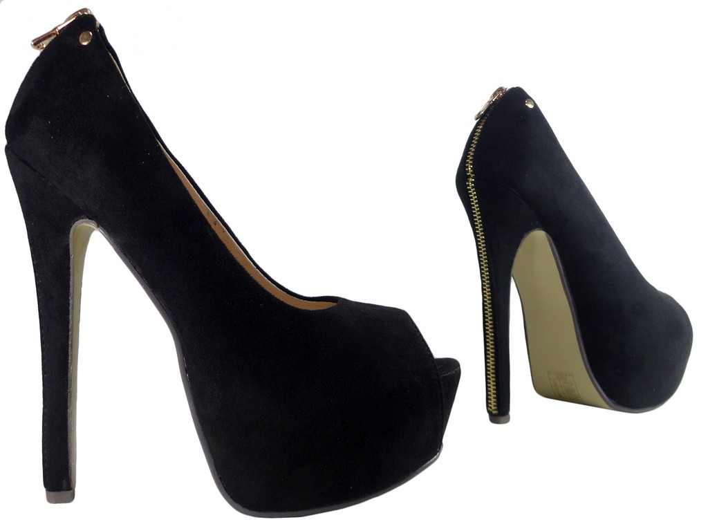 CZARNE SZPILKI ZAMSZOWE NA PLATFORMIE HIGH HEELS - 2
