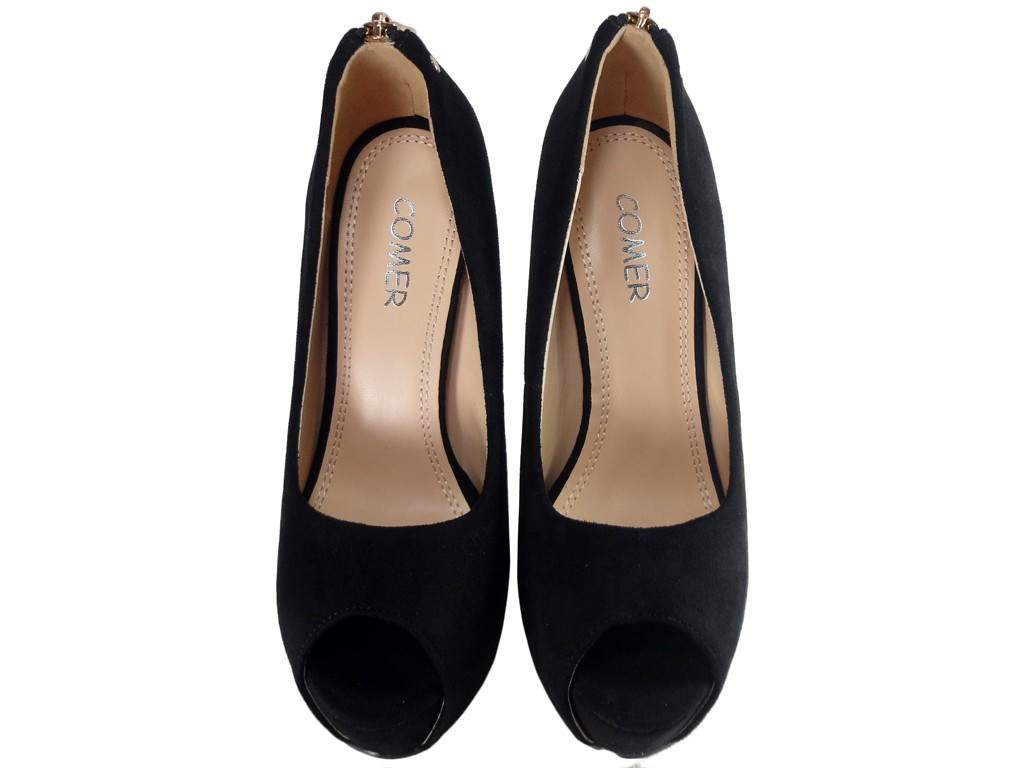 CZARNE SZPILKI ZAMSZOWE NA PLATFORMIE HIGH HEELS