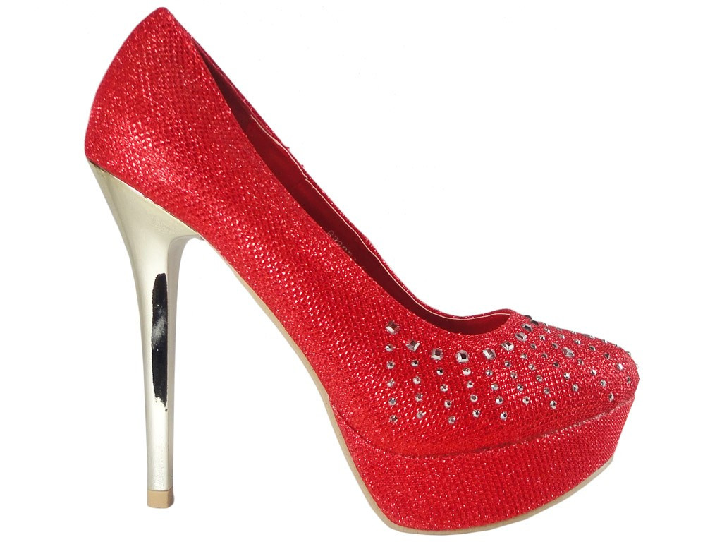 CZERWONE SZPILKI Z CYRKONIAMI NA PLATFORMIE