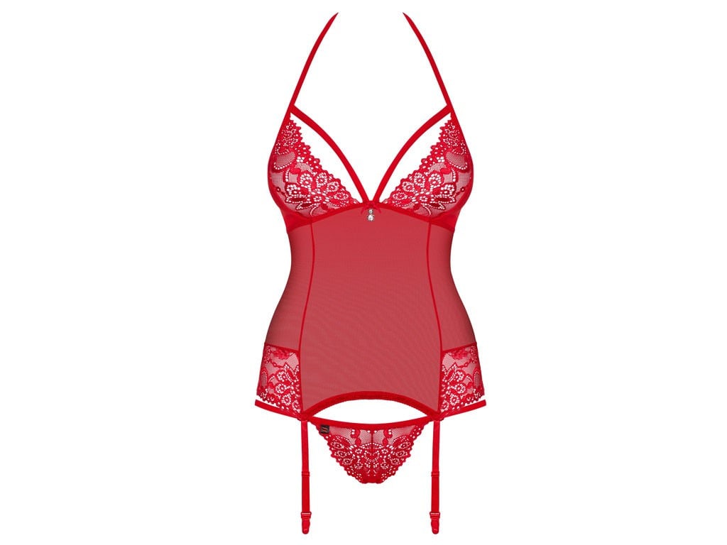 Corset obsesiv din dantelă roșie - 6