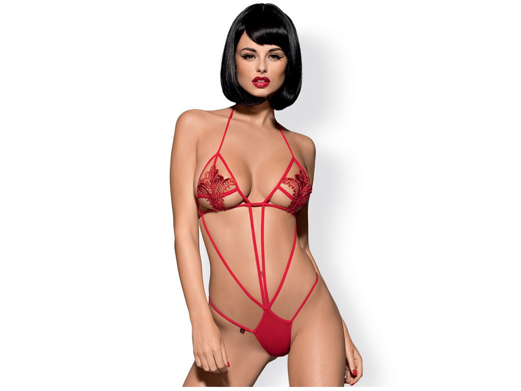 RED PROVOCATIVE STRIPED BODYSUIT  - 1
