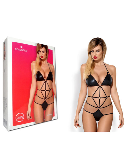 Body negru cu curele sexy de la Obsessive - 3