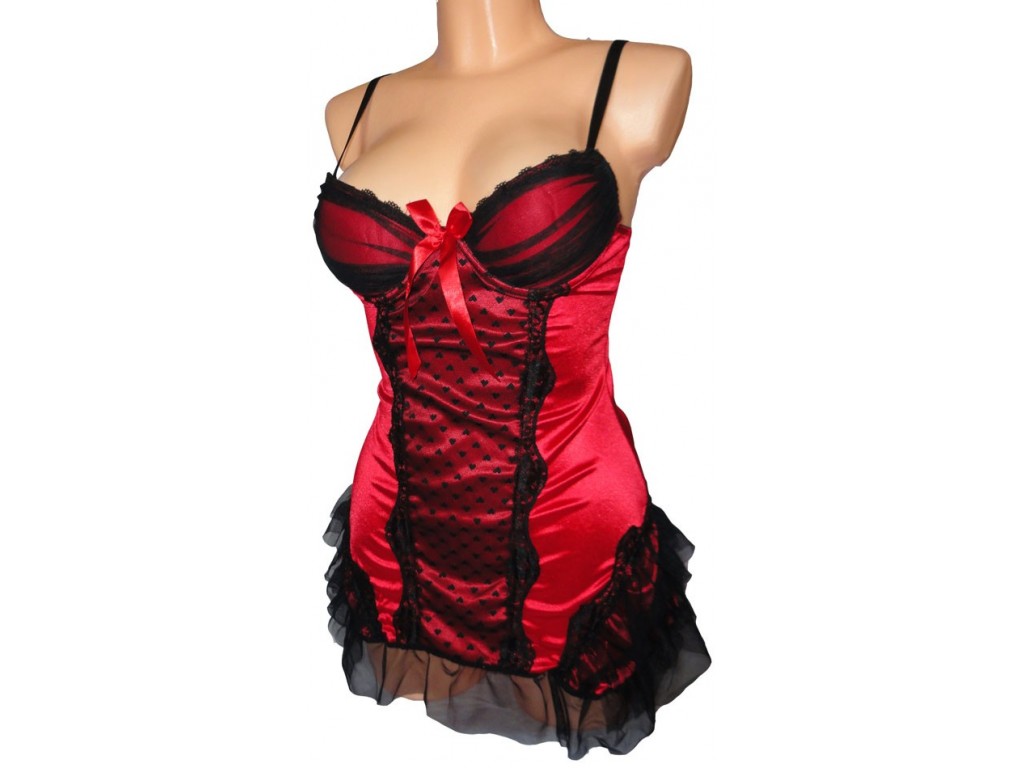 RED LACE SATIN NIGHTDRESS