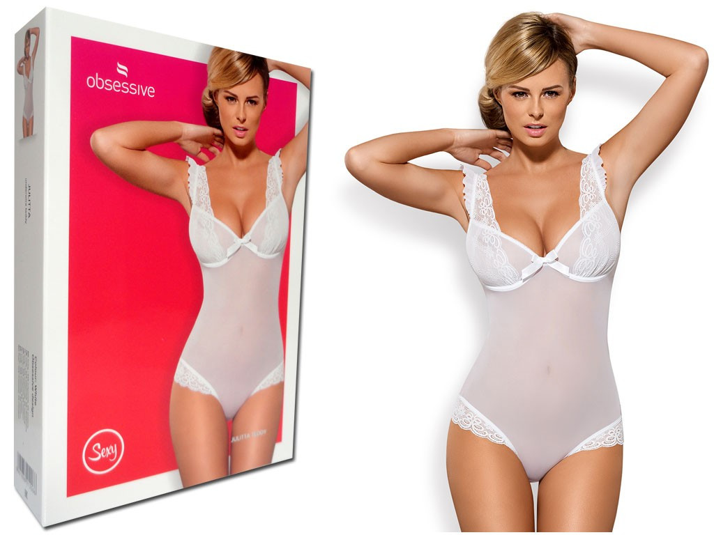 Obsessive biele dámske body Julitta s čipkou - 3