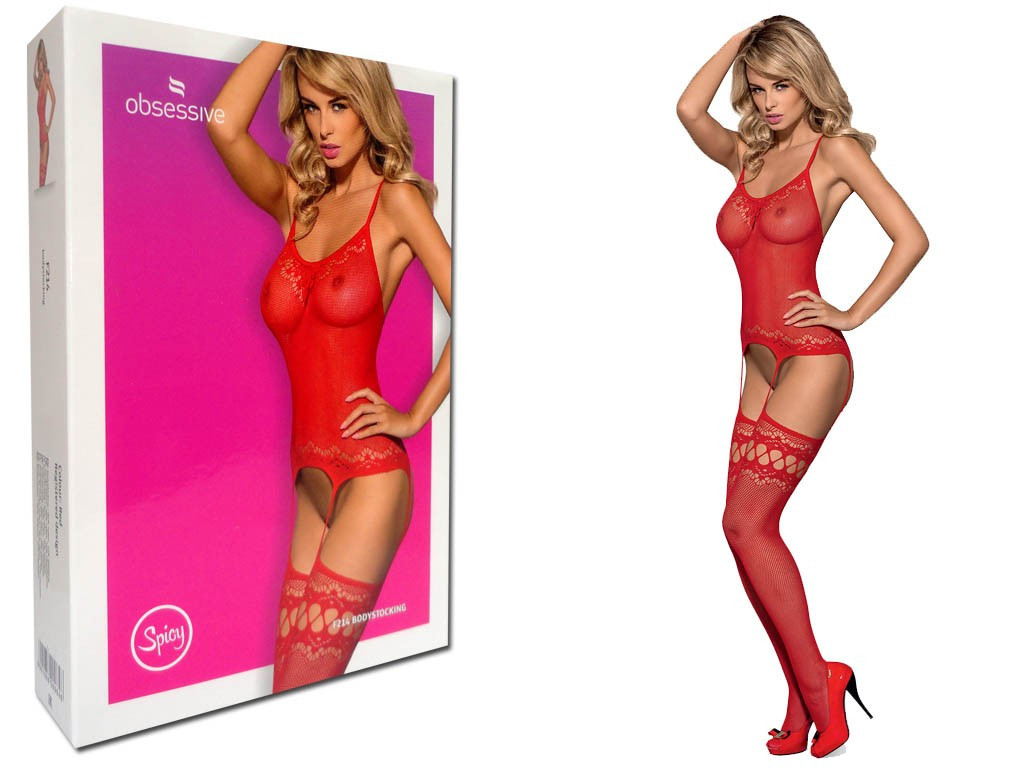 Bodystocking z červené krajky od Obsessive - 3