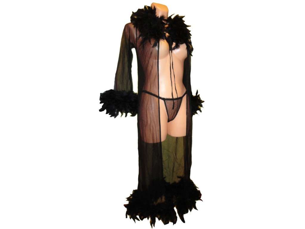 EROTIC FEATHER ROBE BLACK - 1