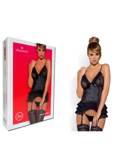 GORSET BLACKBELLA CZARNY Z SIATECZKĄ OBSESSIVE