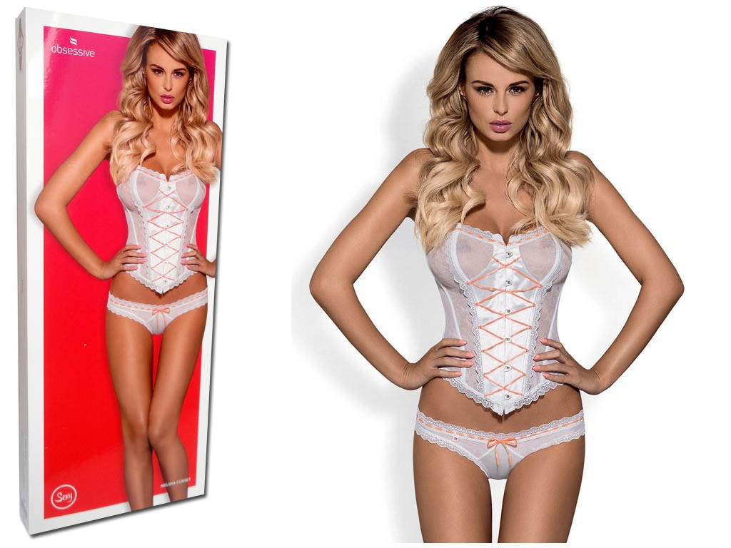 Corset alb legat în spatele lenjeriei sexy obsesive - 3