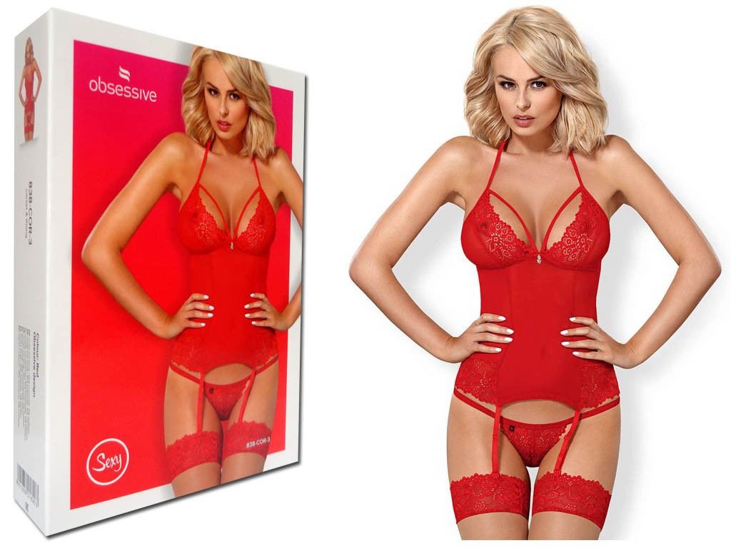 Corset en dentelle rouge Obsessive - 3