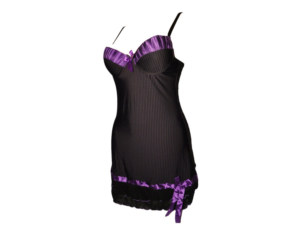 Chemise de nuit violette à nœud papillon - 1