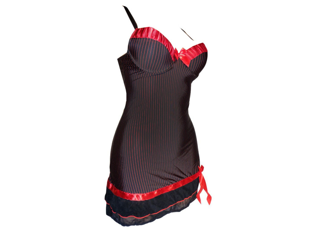 Chemise de nuit à rayures et nœuds rouges - 3