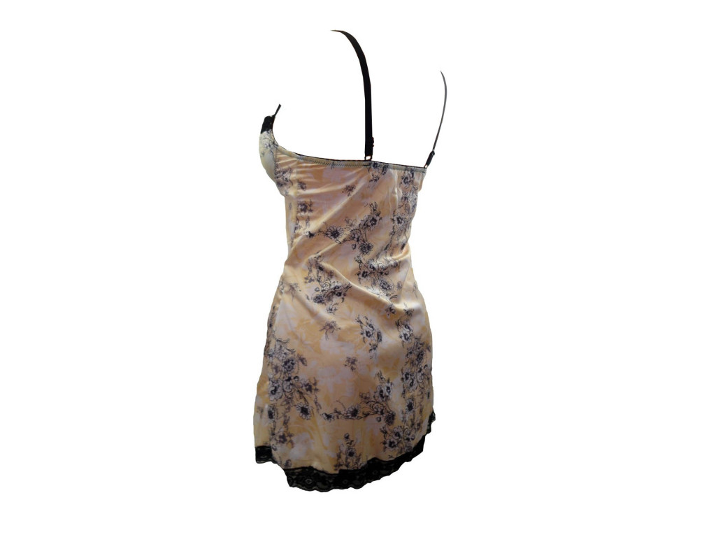 Gelbes Satin Nachthemd mit Blumen - 3
