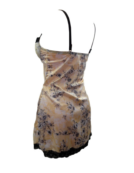 Gelbes Satin Nachthemd mit Blumen - 3