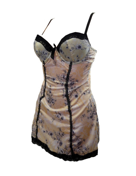 Gelbes Satin Nachthemd mit Blumen - 2