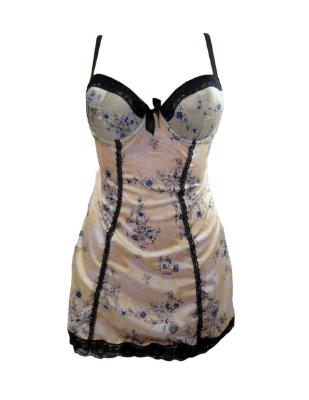 Gelbes Satin Nachthemd mit Blumen - 1
