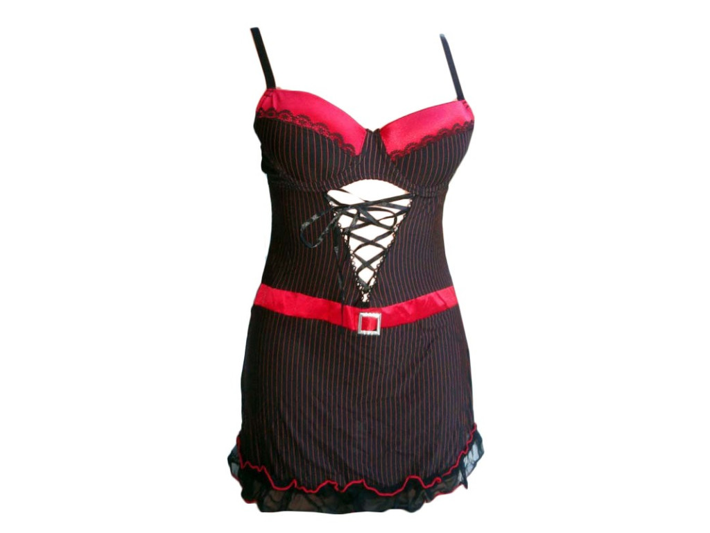 Schwarzes Nachthemd mit roten Streifen - 1