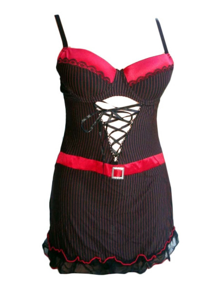 Chemise de nuit noire à rayures rouges - 1