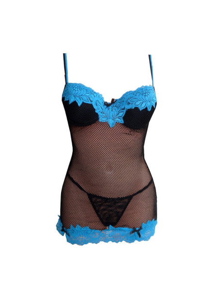 Schwarzes und blaues Netz Nachthemd - 1