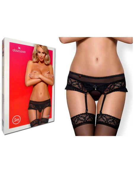 Lacey black garter belt and thong - 3