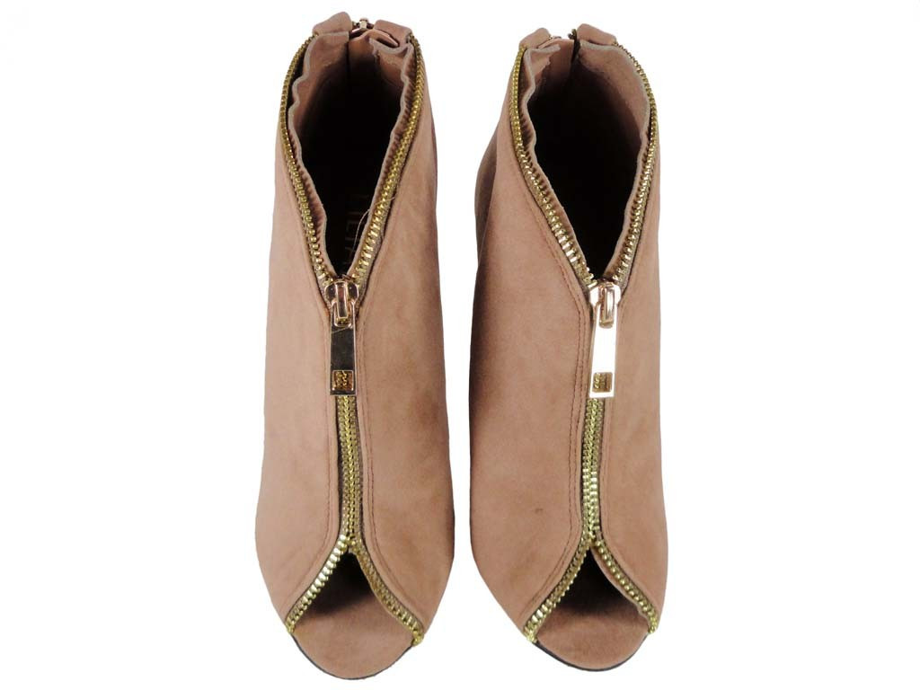 Open toe suede beige boots - 2