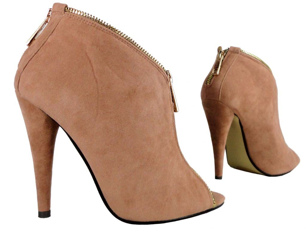 Open toe suede beige boots - 3