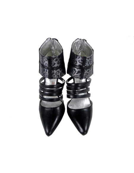 Schwarze High Heels mit Leopardenriemen - 2