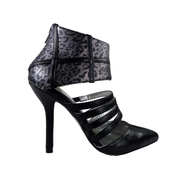 Schwarze High Heels mit Leopardenriemen - 1