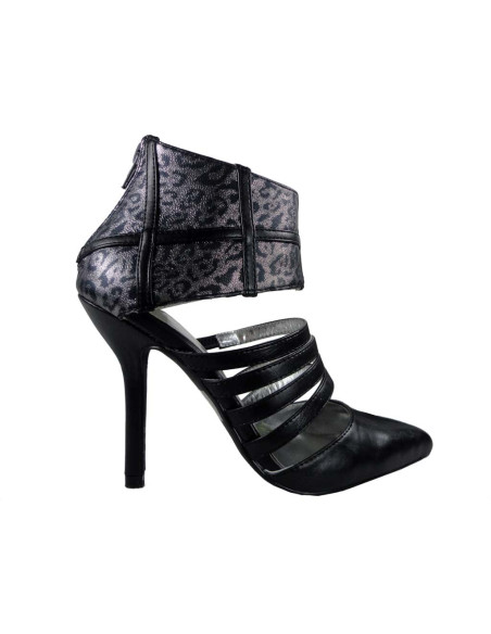 Melni leoparda stilettos ar potītes siksniņu - 1