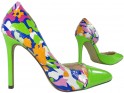 Zelené vysoké opätky s kvetinovými vzormi dámskej obuvi - 3