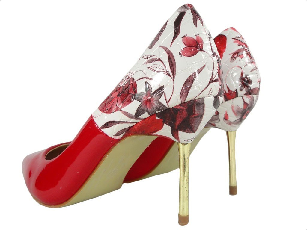 Épinglettes rouges avec fleurs chaussures pour femmes - 4