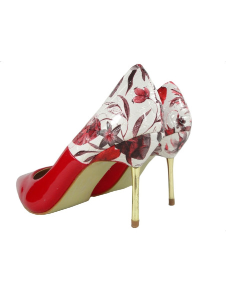 Raudonų gėlių stilettos moteriški batai - 4