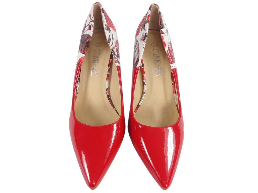 Raudonų gėlių stilettos moteriški batai - 2