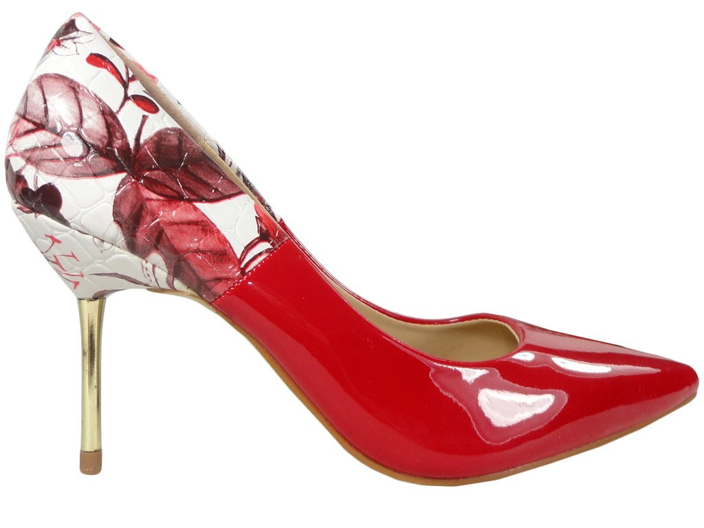 Red pins with flowers ladies' shoes - 1