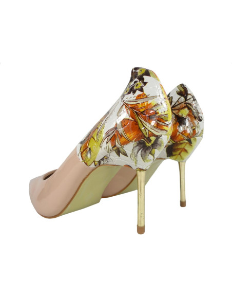 High Heels beige Damenschuhe mit einer Blume an der Ferse - 4