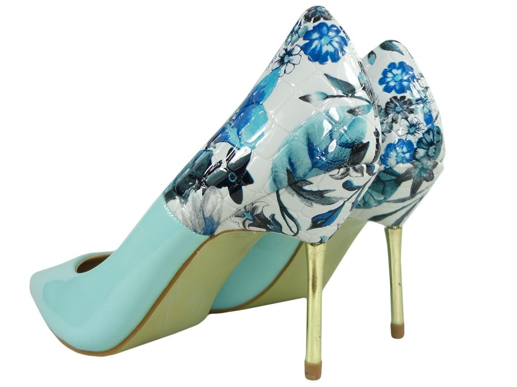 Zili debeszilas stiletto kurpes ar ziedu - 4