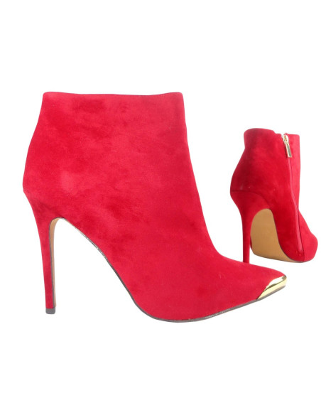 Bottes en daim rouge à nez métallique - 2