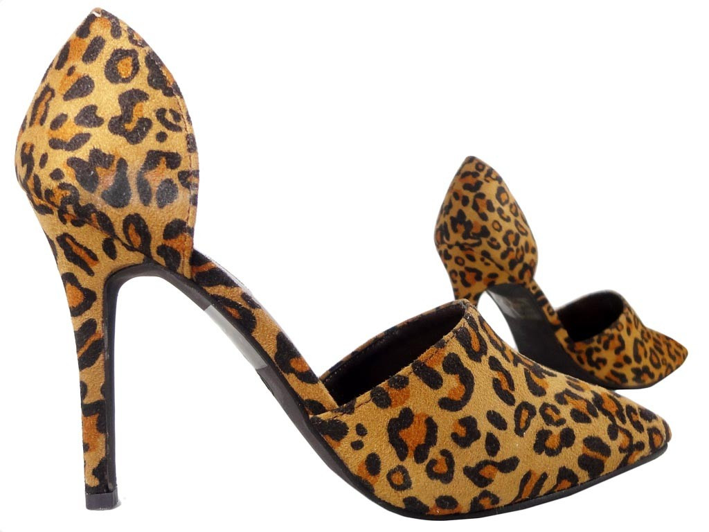 Pantofi de damă din piele de căprioară stiletto leopard leopard - 3